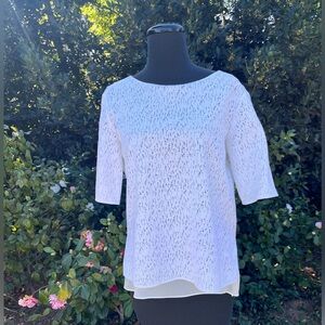 Vince short-sleeve layered top with edgy lace overlay - size S